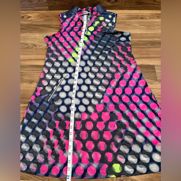 Jamie Sadock Circles Faux Blue Leather Collar 1/4 Zip Pull On Golf Midi Dress S - Picture 9 of 12